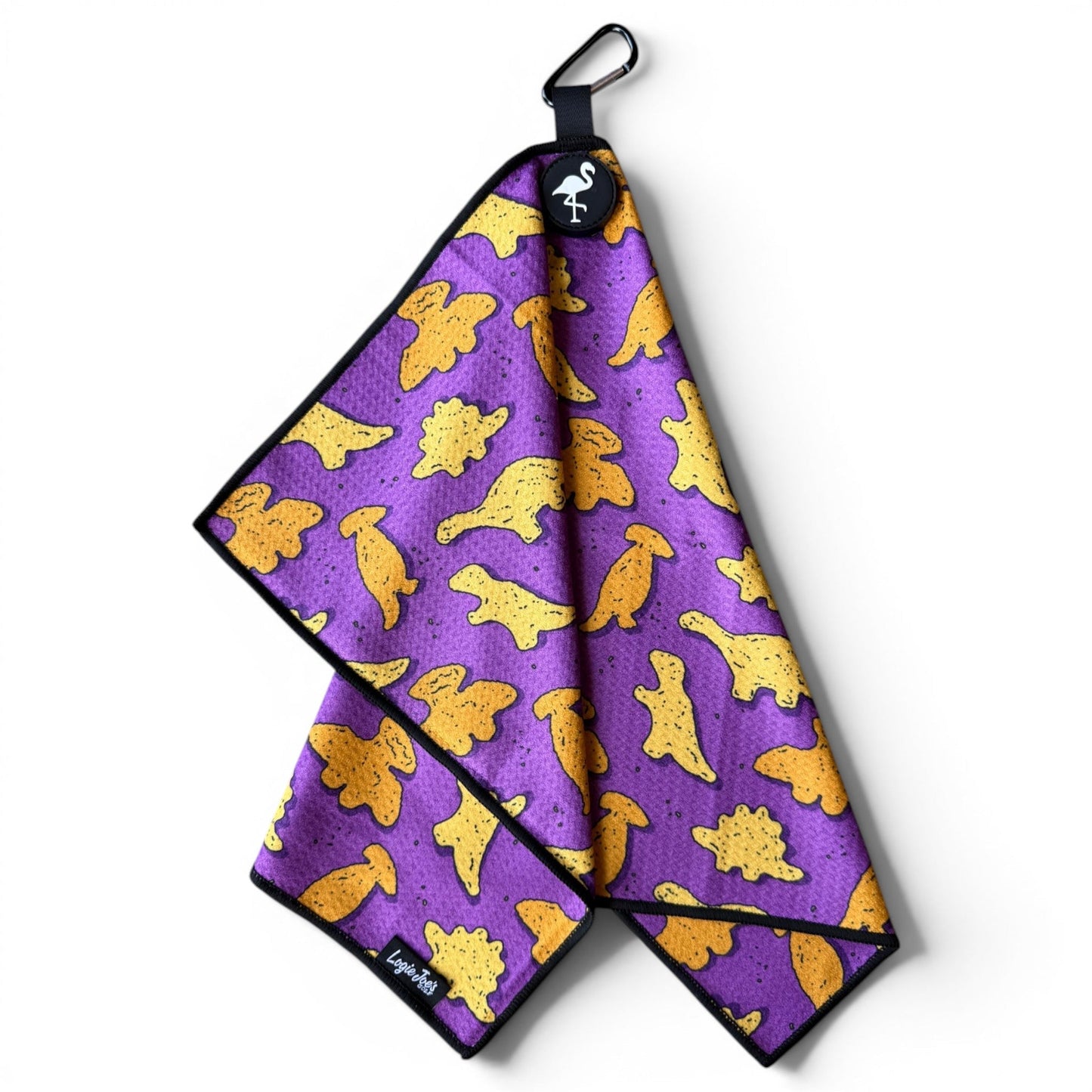 Purple Dino Chicken Nugget Golf Towel | 24” x 16” Microfiber Towel | Magnetic Clip & Carabiner | Premium Golf Accessory - Club Rehab