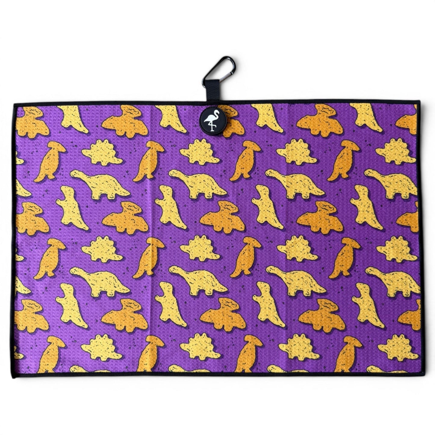 Purple Dino Chicken Nugget Golf Towel | 24” x 16” Microfiber Towel | Magnetic Clip & Carabiner | Premium Golf Accessory - Club Rehab
