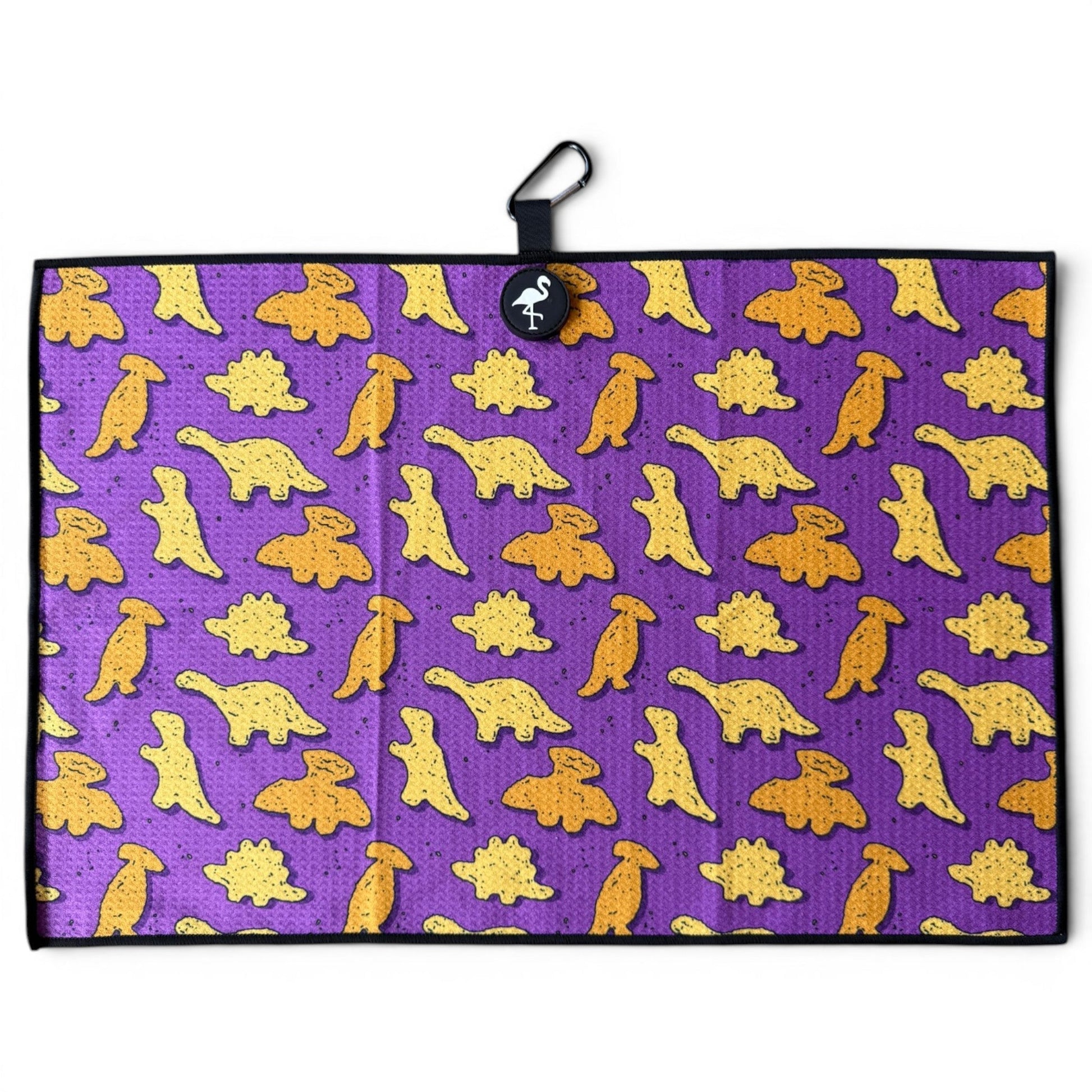Purple Dino Chicken Nugget Golf Towel | 24” x 16” Microfiber Towel | Magnetic Clip & Carabiner | Premium Golf Accessory - Club Rehab