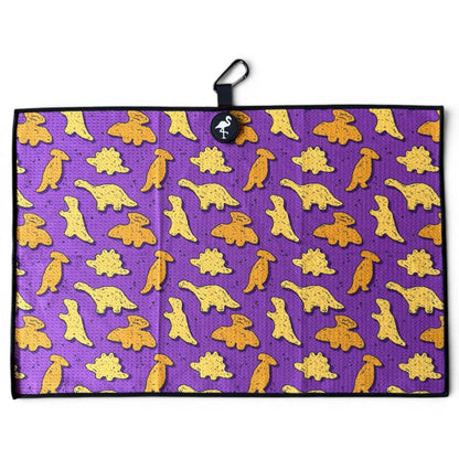 Purple Dino Chicken Nugget Golf Towel | 24” x 16” Microfiber Towel | Magnetic Clip & Carabiner | Premium Golf Accessory - Club Rehab
