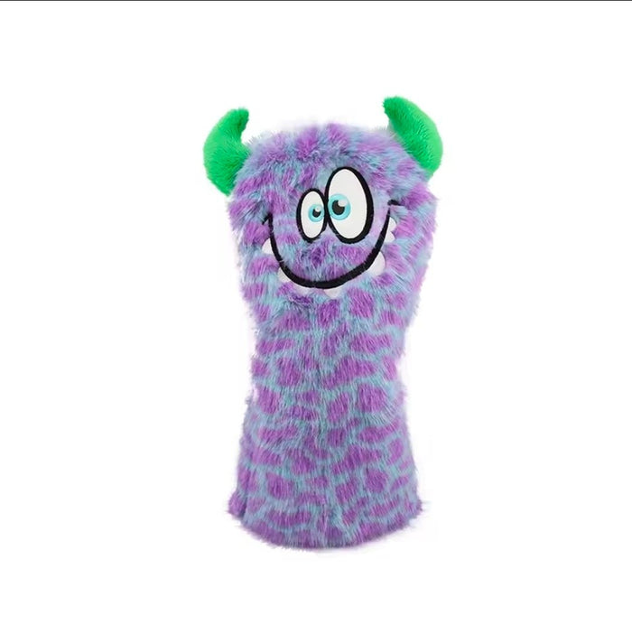 Purple People Eater Driver Headcover - Club Rehab - Golf Club HeadcoversPurple fuzzy monster driver headcover with green horns and cartoon face