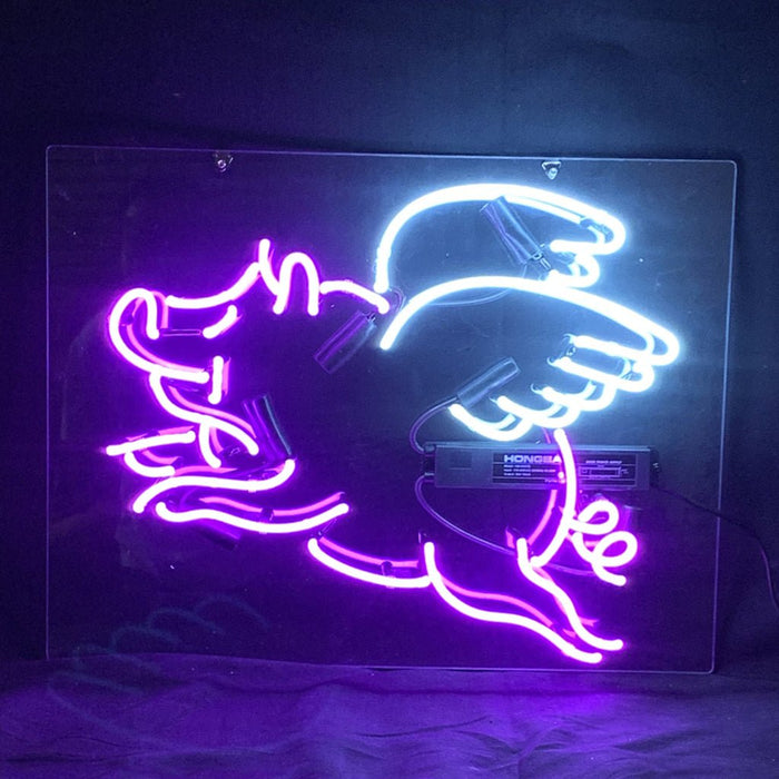 Purple Pig with Wings Neon Signs - Club Rehab