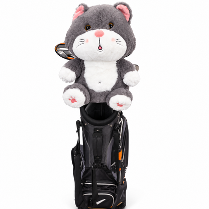Purr & Par cat driver headcover fitted on a golf club in a golf bag