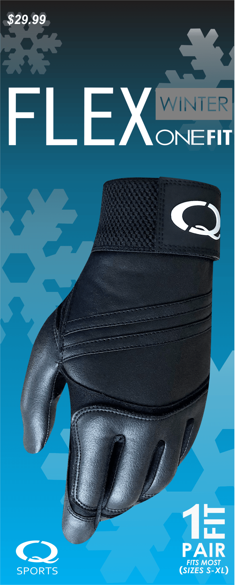 Q Sports FLEX OneFit winter golf gloves in black, sold as a pair