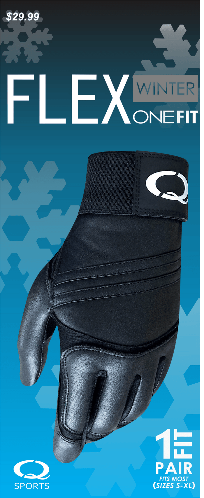 Q Sports FLEX OneFit winter golf gloves in black, sold as a pair