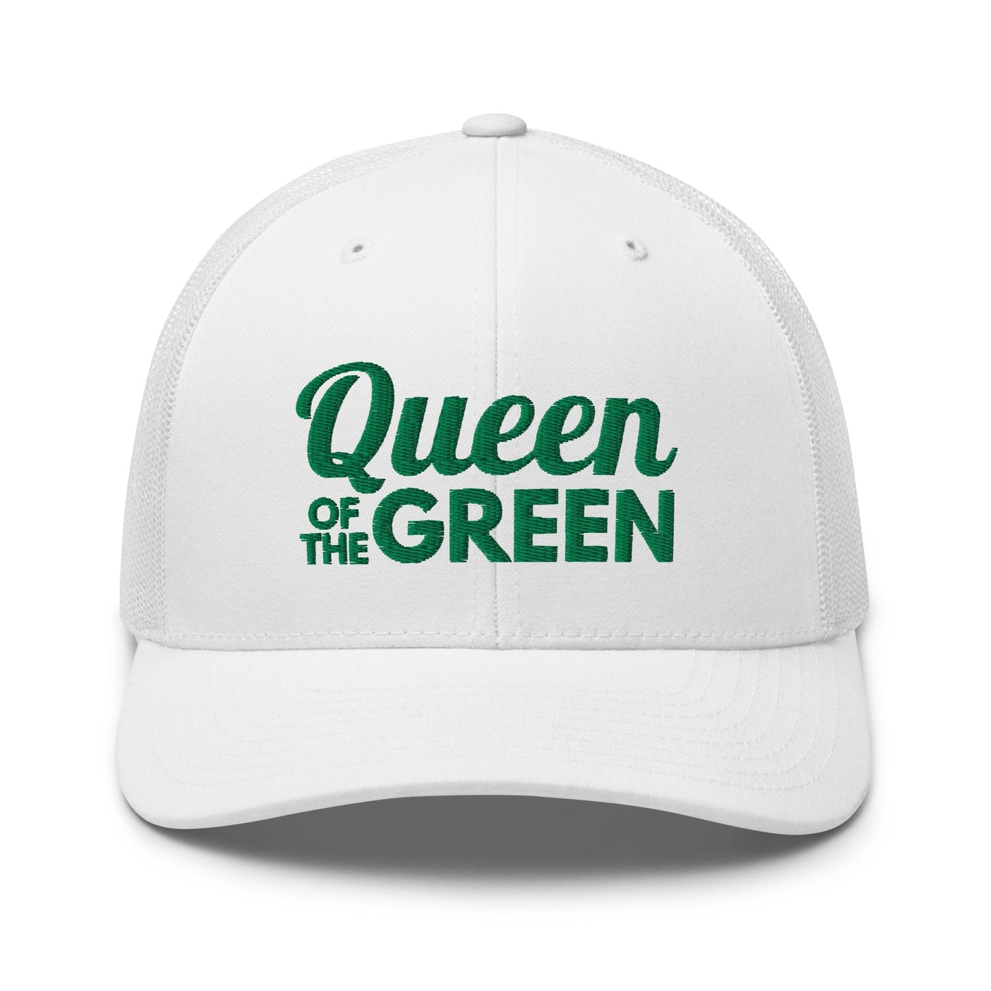 Queen of the Green Trucker Hat, Embroidered Golf Hat for Women - White - Club Rehab