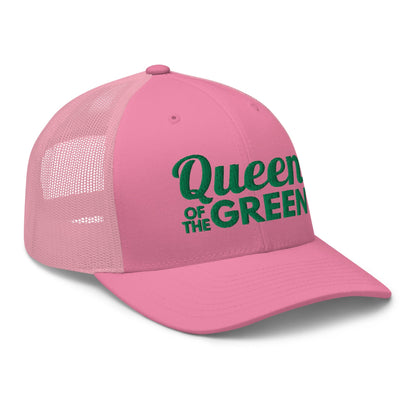 Queen of the Green Trucker Hat, Embroidered Golf Hat for Women - Pink - Club Rehab