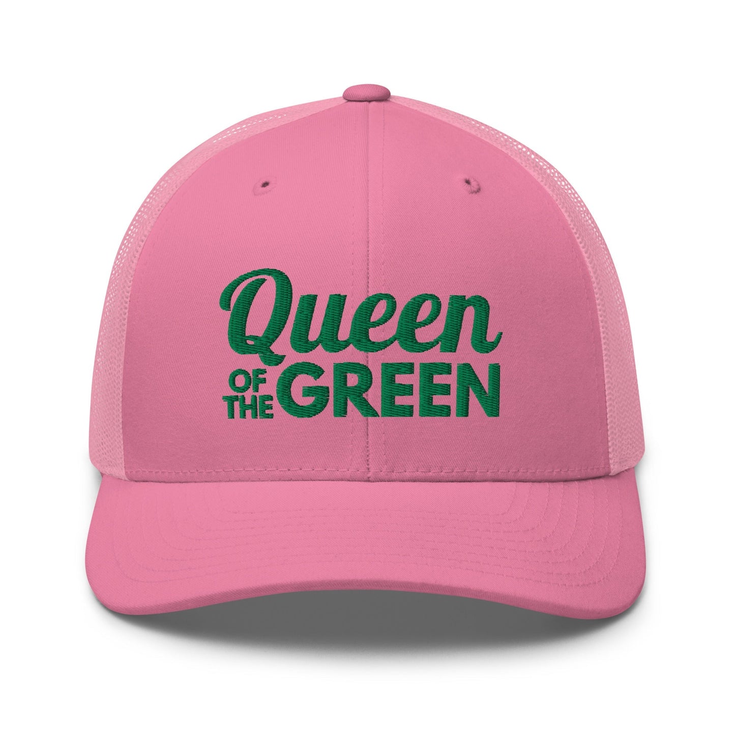 Queen of the Green Trucker Hat, Embroidered Golf Hat for Women - Pink - Club Rehab
