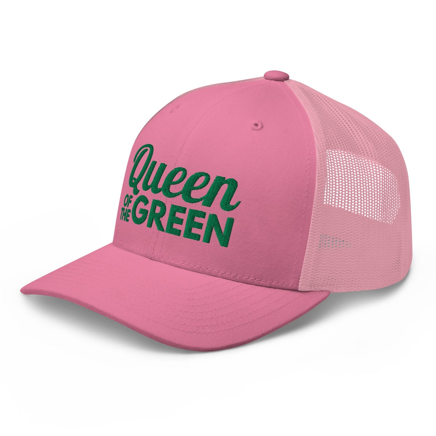 Queen of the Green Trucker Hat, Embroidered Golf Hat for Women - Pink - Club Rehab