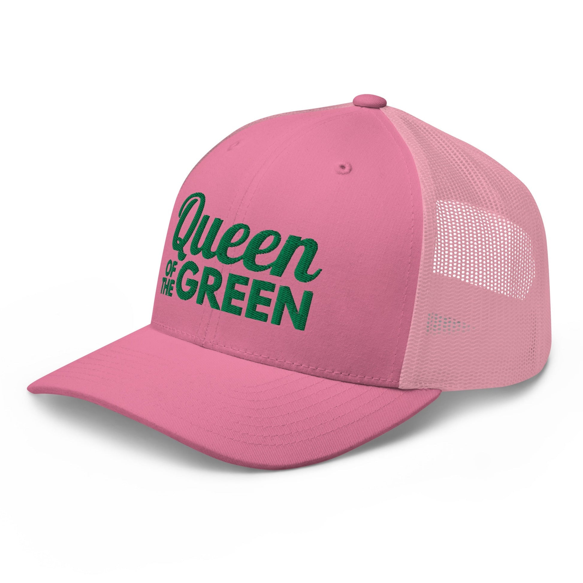 Queen of the Green Trucker Hat, Embroidered Golf Hat for Women - Pink - Club Rehab