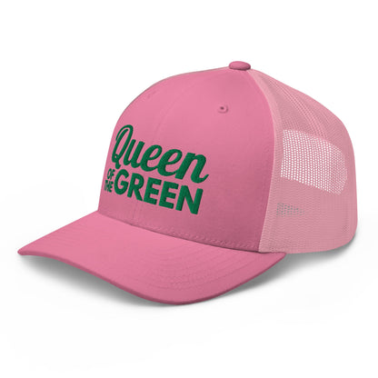 Queen of the Green Trucker Hat, Embroidered Golf Hat for Women - Pink - Club Rehab