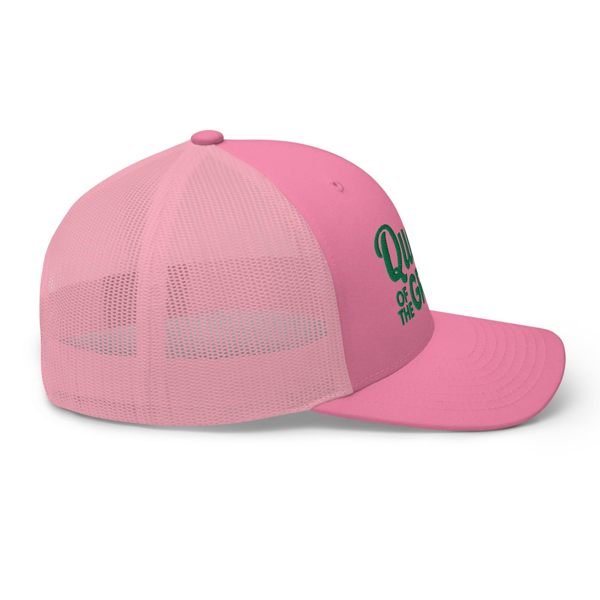Queen of the Green Trucker Hat, Embroidered Golf Hat for Women - Pink - Club Rehab