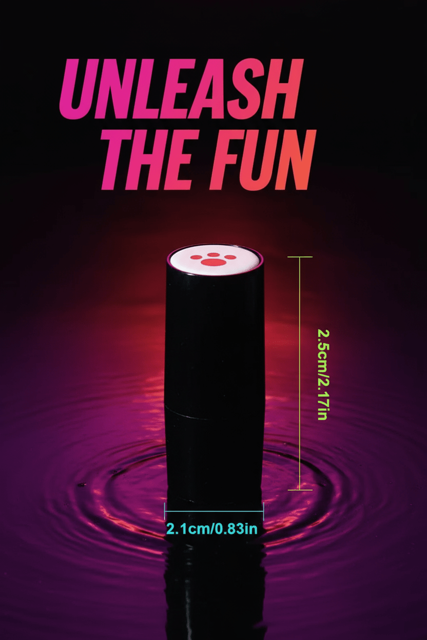 Black cylindrical object with a red light on a dark background with text 'UNLEASH THE FUN'.