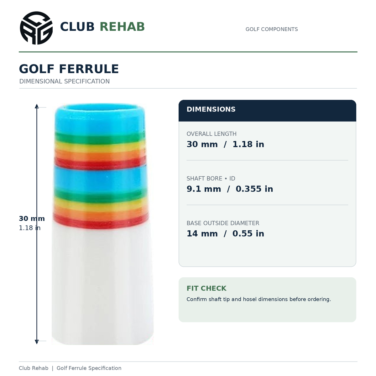 0.355 DELUXE Golf Ferrules | Rainbow Stripe | 10-Pack, alternate product view 2