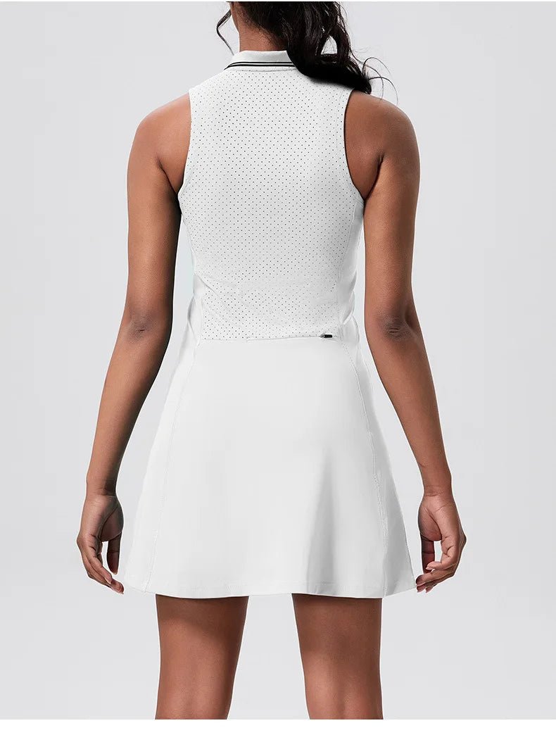 Recycled V Neck Golf & Tennis Dress - White L - Club Rehab
