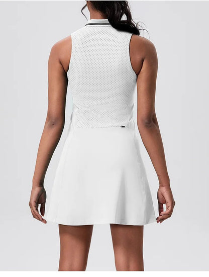 Recycled V Neck Golf & Tennis Dress - White L - Club Rehab