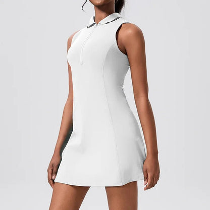 Recycled V Neck Golf & Tennis Dress - White L - Club Rehab