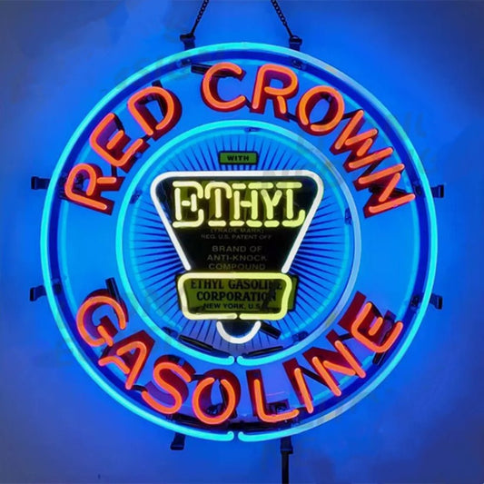 Red Crown Ethyl Gasoline Neon Signs - 18"x18" - Club Rehab
