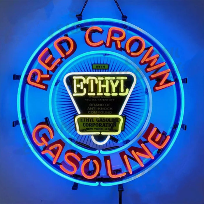 Red Crown Ethyl Gasoline Neon Signs - 18"x18" - Club Rehab
