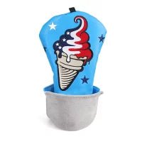 Colorful ice cream cone with American flag design on a blue background