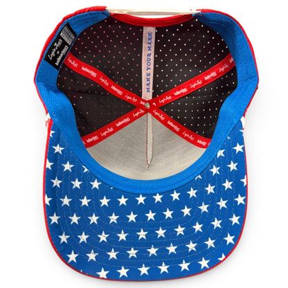 Red, White & View Golf Hat | Snapback Cap | Built-in Magnetic Ball Marker Holder + Marker Included | Adjustable USA Shades - Club Rehab