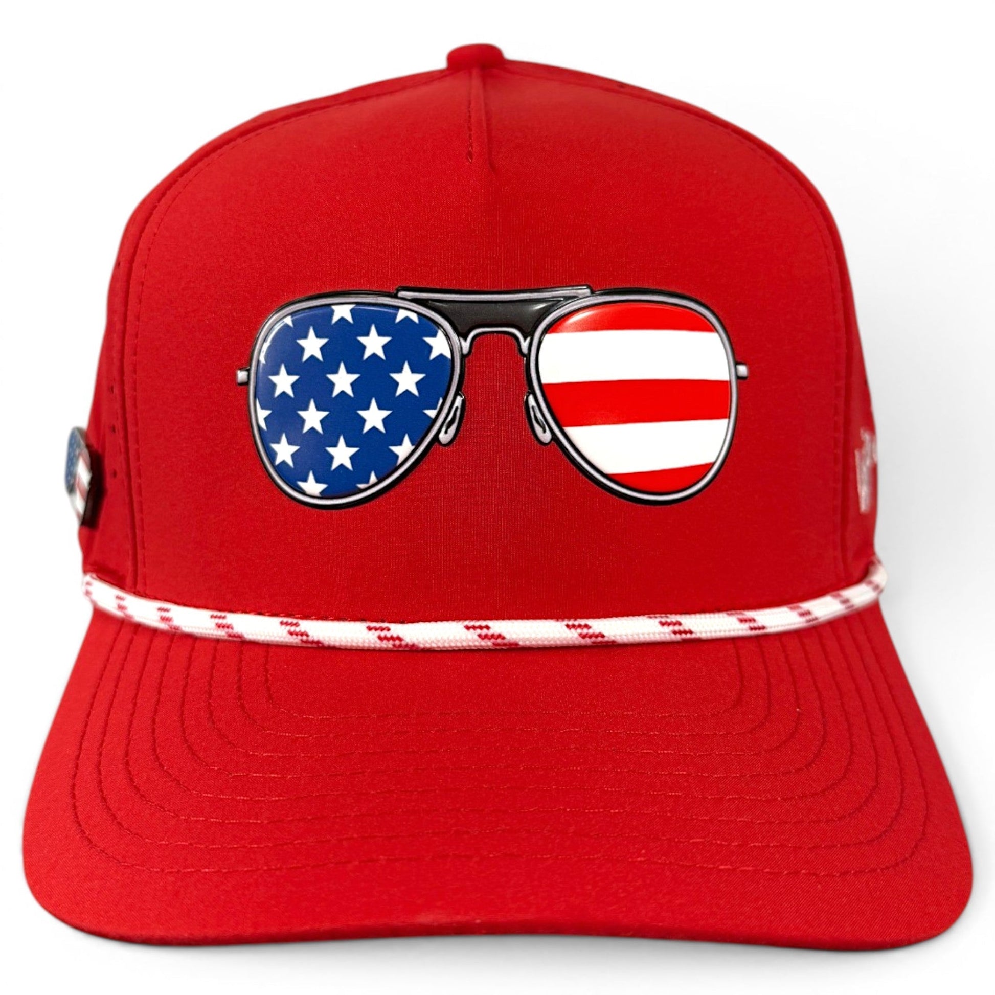 Red, White & View Golf Hat | Snapback Cap | Built-in Magnetic Ball Marker Holder + Marker Included | Adjustable USA Shades - Club Rehab