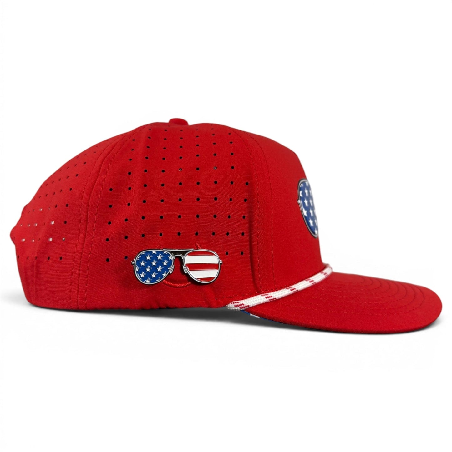 Red, White & View Golf Hat | Snapback Cap | Built-in Magnetic Ball Marker Holder + Marker Included | Adjustable USA Shades - Club Rehab