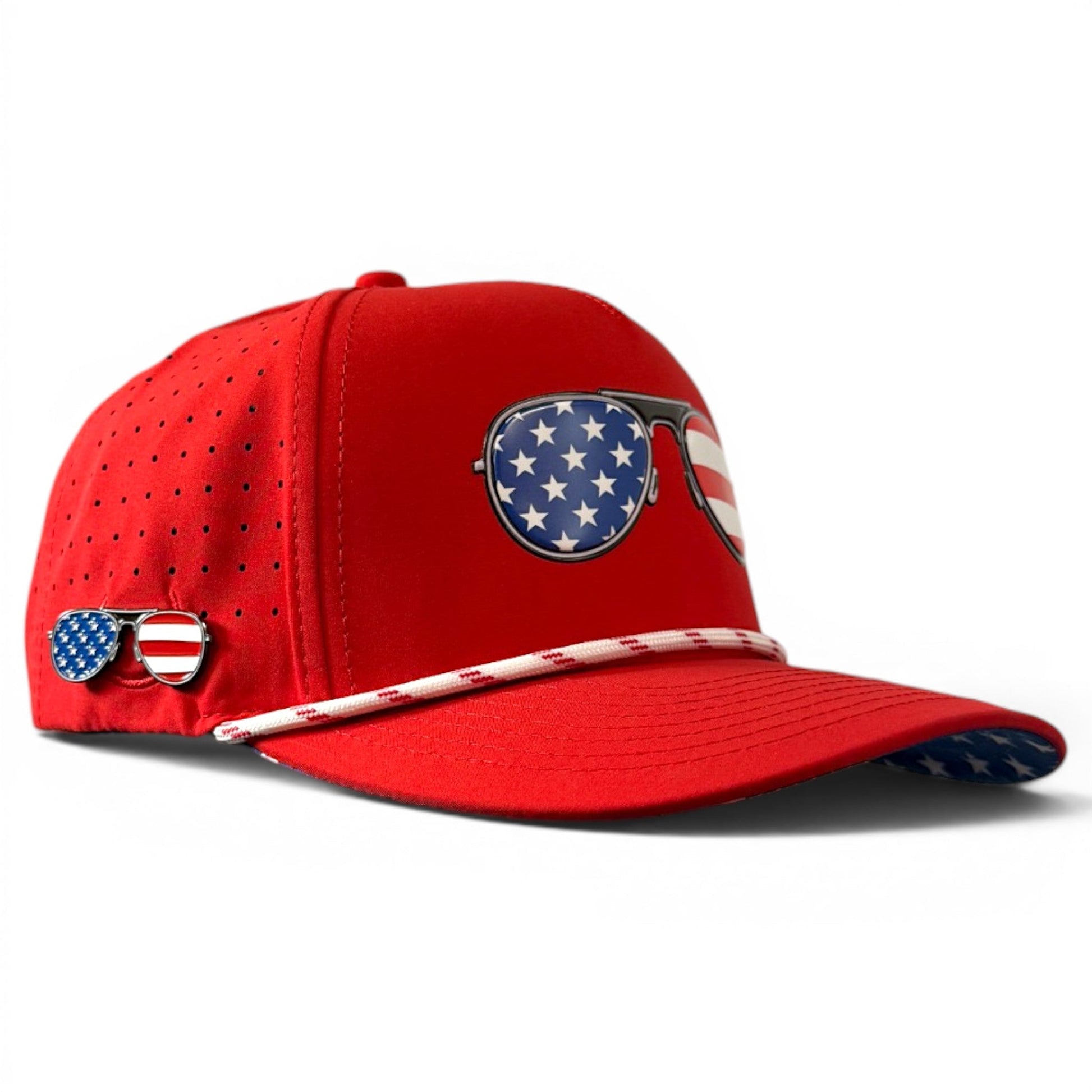 Red, White & View Golf Hat | Snapback Cap | Built-in Magnetic Ball Marker Holder + Marker Included | Adjustable USA Shades - Club Rehab