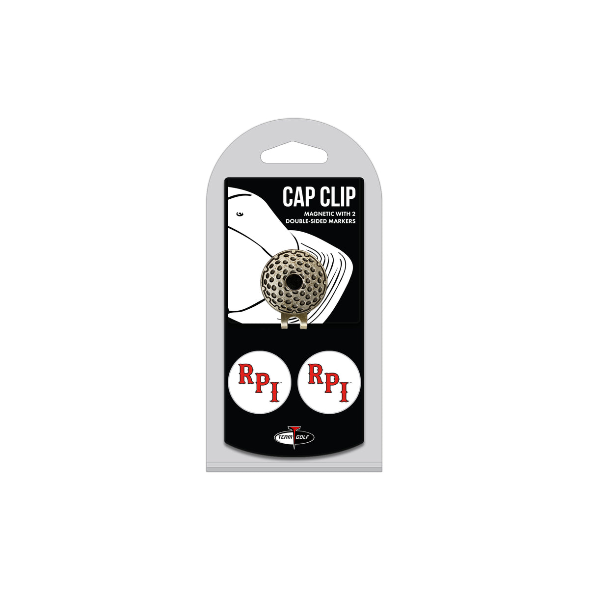 Rensselaer Polytechnic Institute hat clip with two golf ball markers