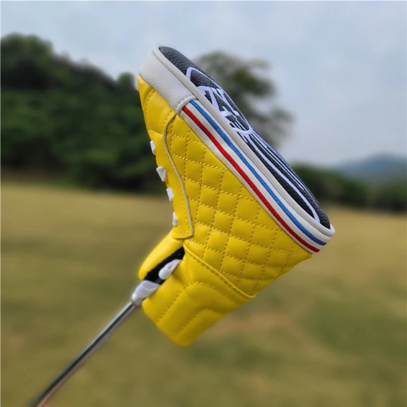 Retro Kicks Golf Blade Putter Cover: Vintage Vibes for Your Club - Club Rehab - HeadcoverSunset Gold: Bright and bold reminiscent of the golden hues of a retro summer sunset.Retro Kicks Golf Blade Putter Cover: Vintage Vibes for Your Club