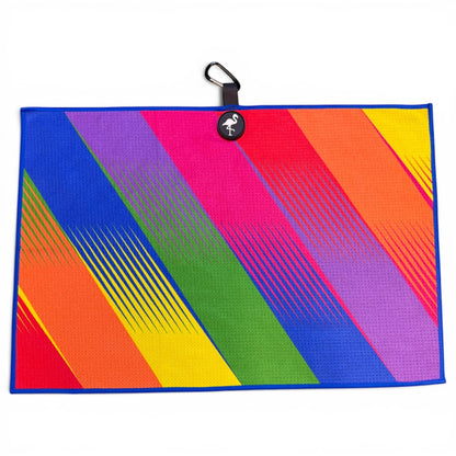 Retro Rainbow Rush Golf Towel | 24” x 16” Microfiber Towel | Magnetic Clip & Carabiner | Premium Golf Accessory - Club Rehab