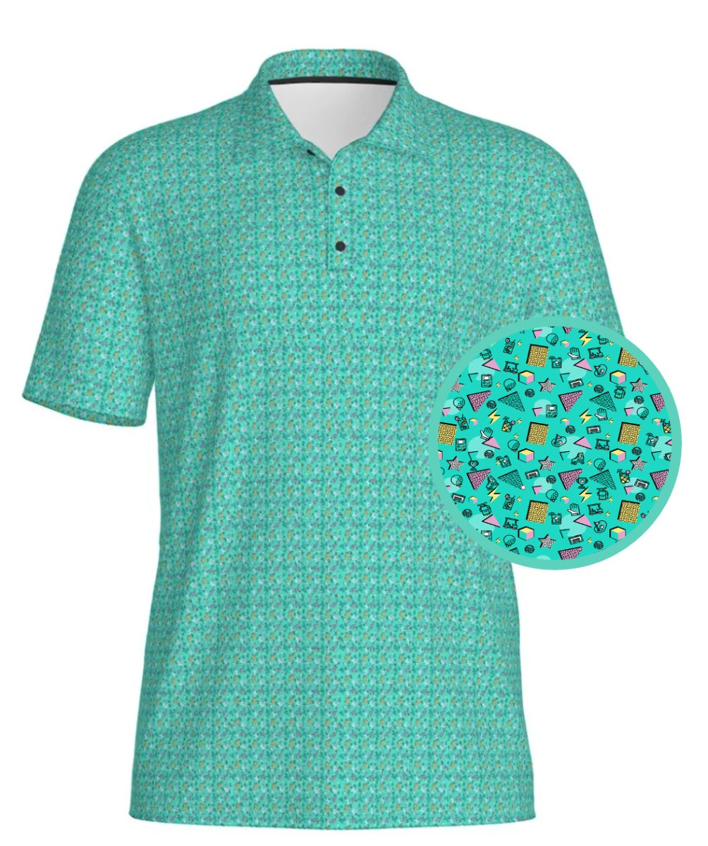 Retro Tee Time Polo - vibrant mix of early 90s motifs—Game Boys, golf icons, 90's vibes - Club Rehab - Polo shirtSRetro Tee Time Polo - vibrant mix of early 90s motifs—Game Boys, golf icons, 90's vibes