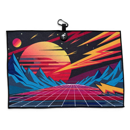 Retroscape Golf Towel | 24” x 16” Microfiber Towel | Magnetic Clip & Carabiner | Premium Golf Accessory | Sunset Mountain Drive - Club Rehab