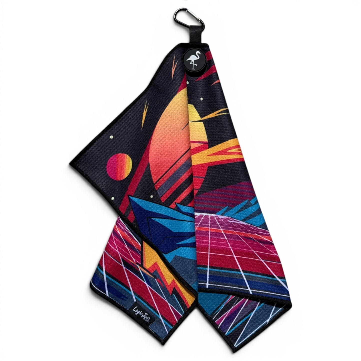 Retroscape Golf Towel | 24” x 16” Microfiber Towel | Magnetic Clip & Carabiner | Premium Golf Accessory | Sunset Mountain Drive - Club Rehab