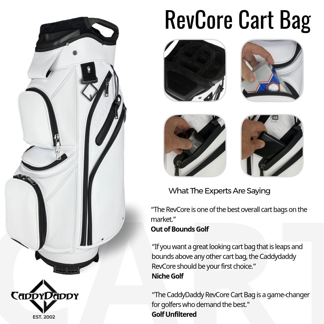 RevCore Lux Golf Cart Bag | 14 Way Velvet Lined Dividers - Winter White - Club Rehab