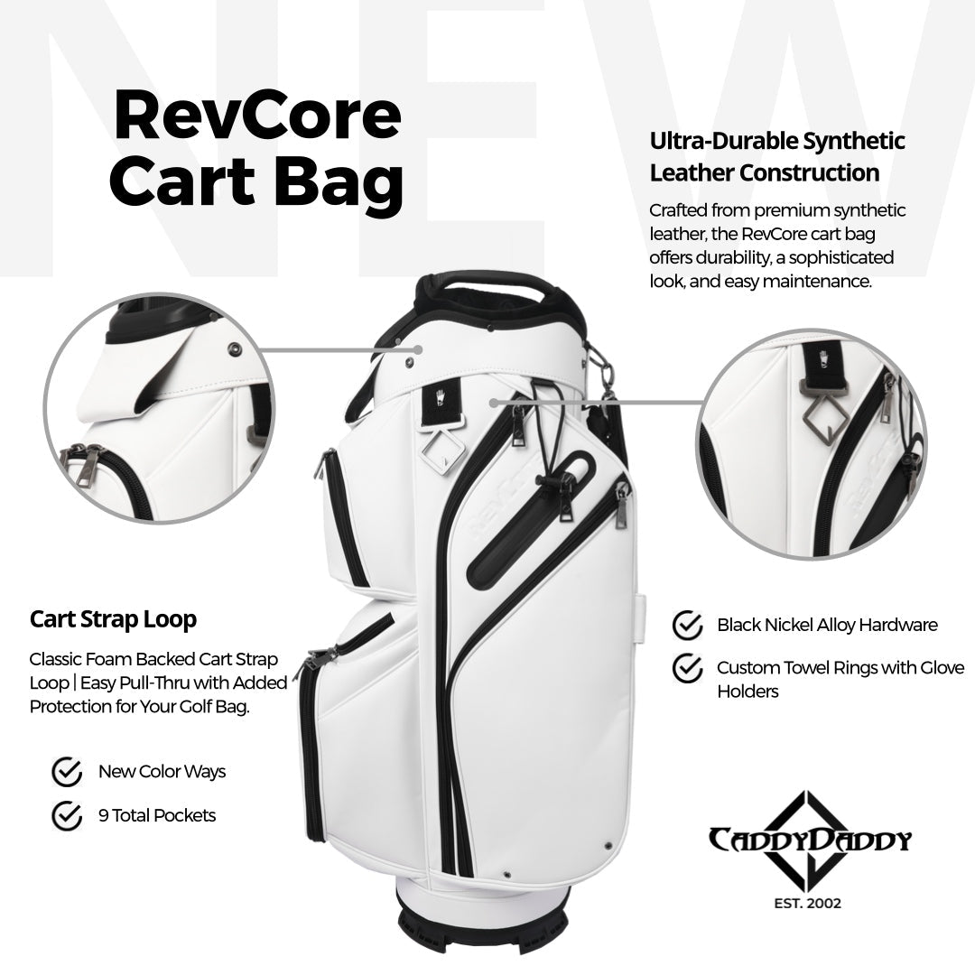 RevCore Lux Golf Cart Bag | 14 Way Velvet Lined Dividers - Winter White - Club Rehab