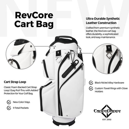RevCore Lux Golf Cart Bag | 14 Way Velvet Lined Dividers - Winter White - Club Rehab
