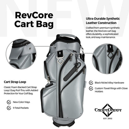 RevCore Lux Golf Cart Bag | 14 Way Velvet Lined Dividers - Deep Grey - Club Rehab