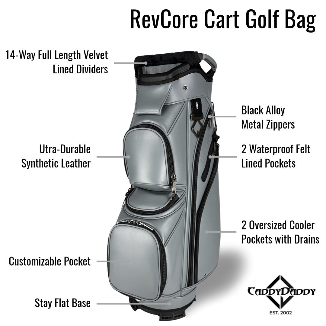 RevCore Lux Golf Cart Bag | 14 Way Velvet Lined Dividers - Deep Grey - Club Rehab