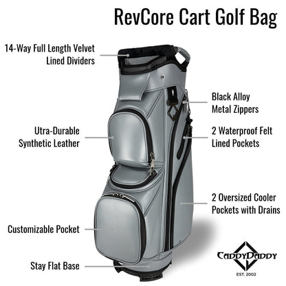 RevCore Lux Golf Cart Bag | 14 Way Velvet Lined Dividers - Deep Grey - Club Rehab