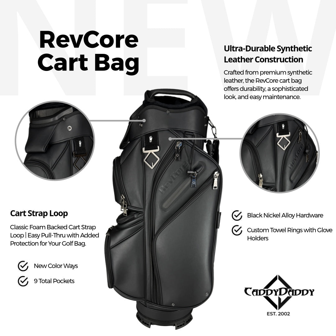 RevCore Lux Golf Cart Bag | 14 Way Velvet Lined Dividers - Matte Black - Club Rehab