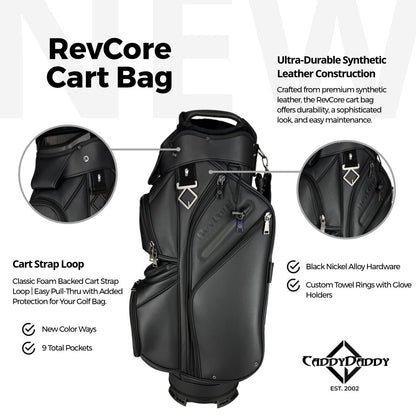 RevCore Lux Golf Cart Bag | 14 Way Velvet Lined Dividers - Matte Black - Club Rehab
