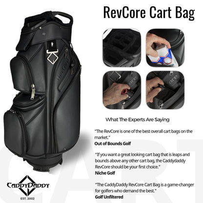RevCore Lux Golf Cart Bag | 14 Way Velvet Lined Dividers - Matte Black - Club Rehab