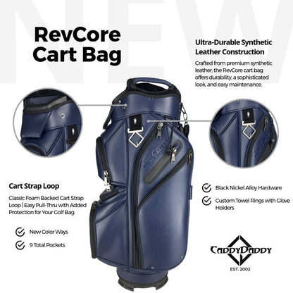 RevCore Lux Golf Cart Bag | 14 Way Velvet Lined Dividers - Dark Navy - Club Rehab