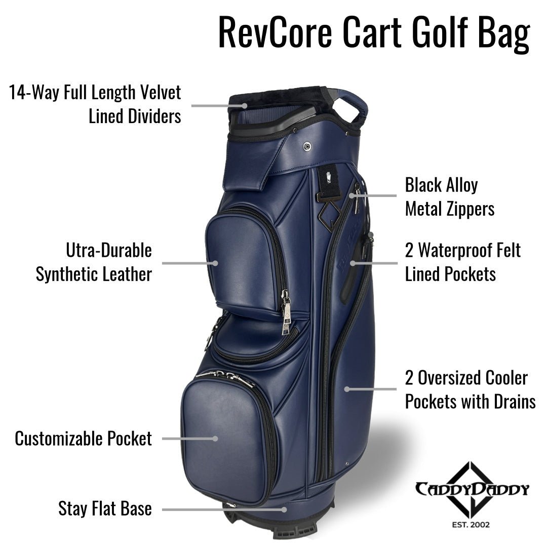 RevCore Lux Golf Cart Bag | 14 Way Velvet Lined Dividers - Dark Navy - Club Rehab