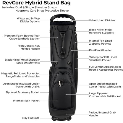 RevCore Lux Golf Hybrid Stand Bag | 6 Way on Sale - Matte Black 6 Way Divider - Club Rehab