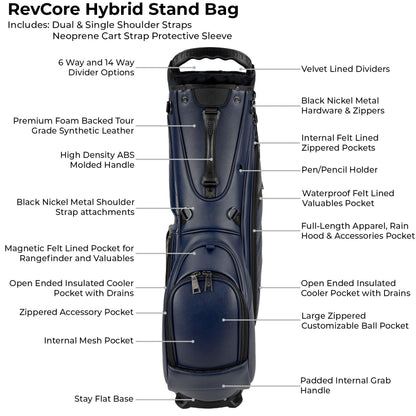RevCore Lux Golf Hybrid Stand Bag | 6 Way on Sale - Dark Navy 6 Way Divider - Club Rehab