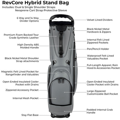 RevCore Lux Golf Hybrid Stand Bag | 6 Way on Sale - Deep Grey 6 Way Divider - Club Rehab