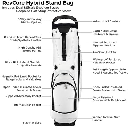RevCore Lux Golf Hybrid Stand Bag | 6 Way on Sale - Winter White 6 Way Divider - Club Rehab