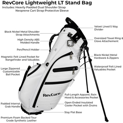 RevCore Lux LT Lightweight Stand Bag | 5 Way Velvet Lined Dividers - Winter White - Club Rehab